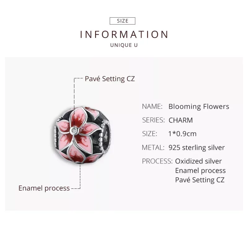 (imagen para) Charm de flor floreciente de estilo Pandora en plata - SCC1707 - Ver 8