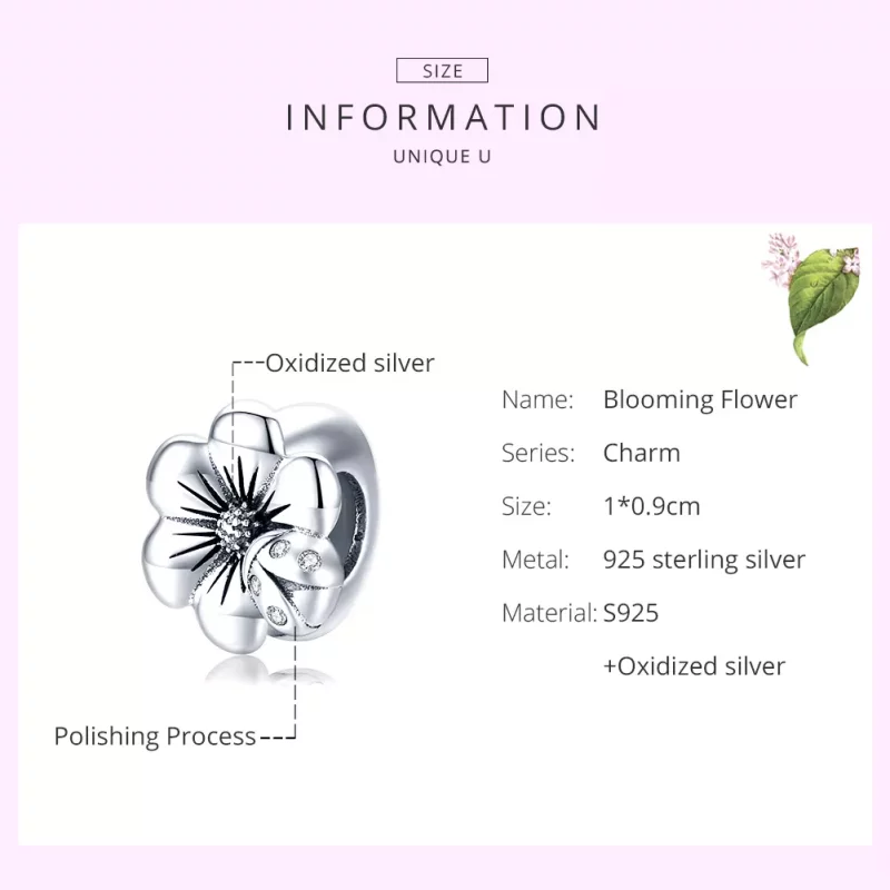 (imagen para) Charm de Flor en Flor de Plata Estilo Pandora - SCC1722 - Ver 6
