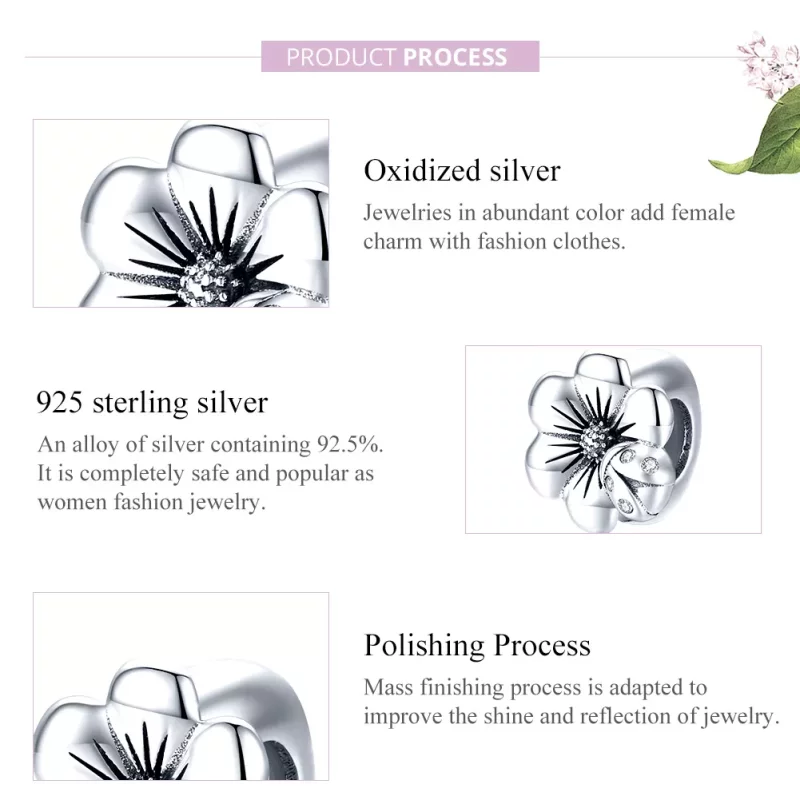 (imagen para) Charm de Flor en Flor de Plata Estilo Pandora - SCC1722 - Ver 7