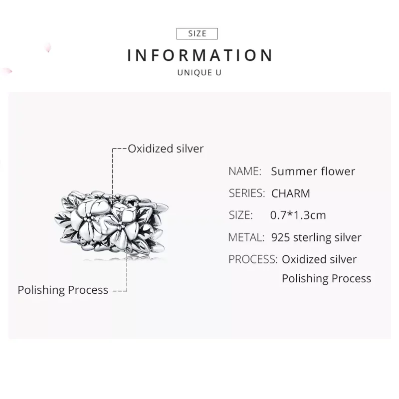 (imagen para) Charm de flores de verano en estilo Pandora de plata - SCC1488 - Ver 7