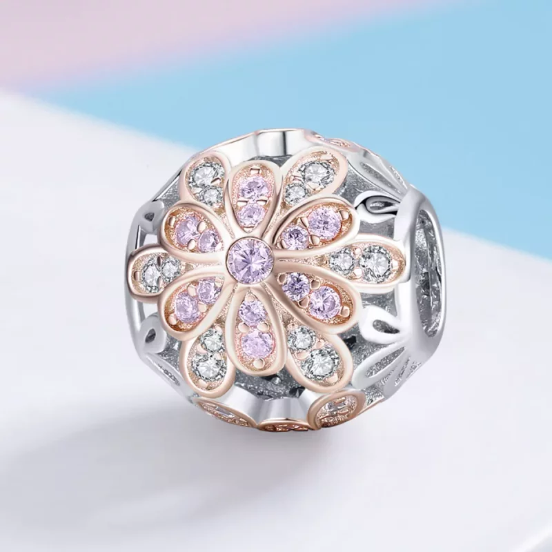 (imagen para) Charm de Flores en Dos Tonos en Estilo Pandora - SCC922 - Ver 2