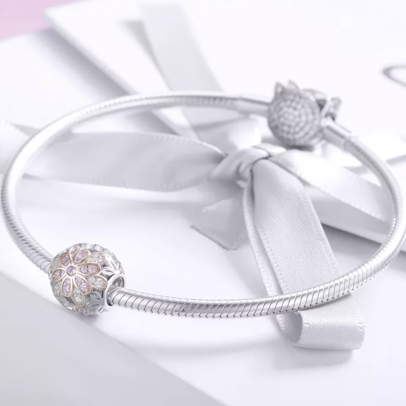 (imagen para) Charm de Flores en Dos Tonos en Estilo Pandora - SCC922 - Ver 3