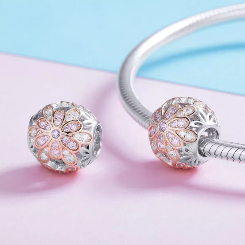 (imagen para) Charm de Flores en Dos Tonos en Estilo Pandora - SCC922 - Ver 4