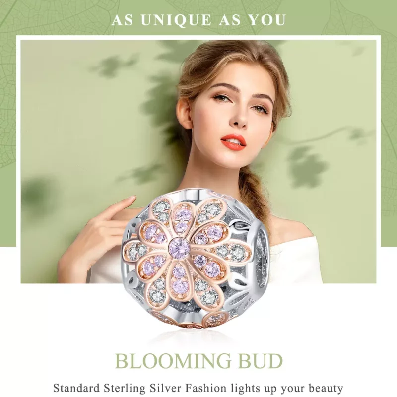 (imagen para) Charm de Flores en Dos Tonos en Estilo Pandora - SCC922 - Ver 6