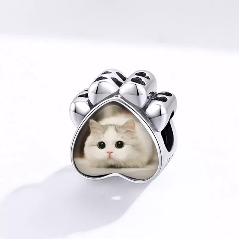 (imagen para) Charm de foto personalizado estilo Pandora con pata de gato - SCC1436 - Ver 2