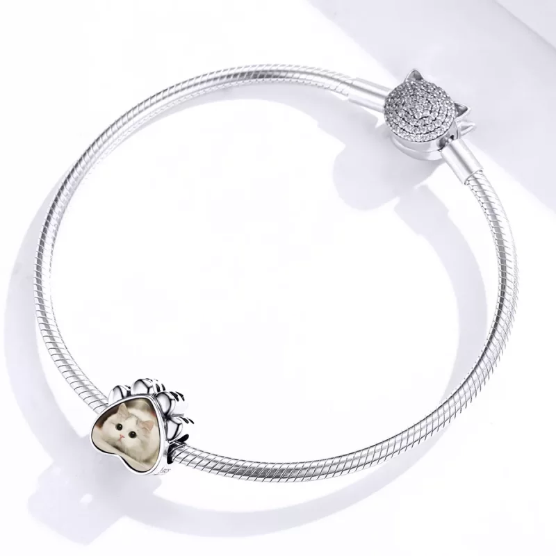 (imagen para) Charm de foto personalizado estilo Pandora con pata de gato - SCC1436 - Ver 3