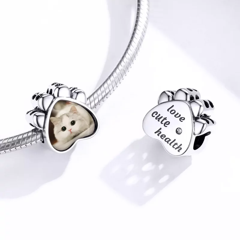 (imagen para) Charm de foto personalizado estilo Pandora con pata de gato - SCC1436 - Ver 4