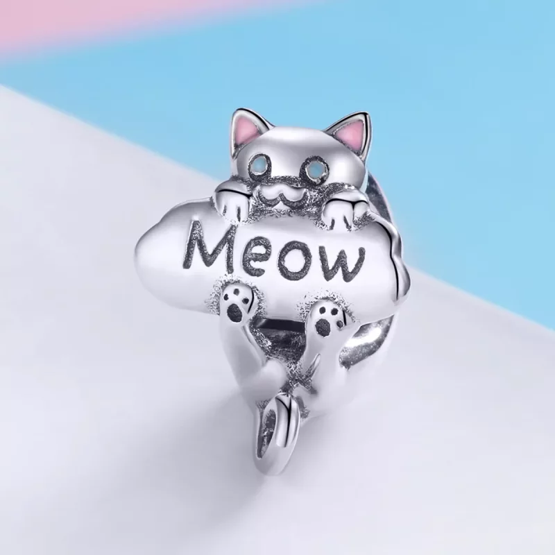 (imagen para) Charm de Frasco de Perfume de Gato Travieso de Plata Estilo Pandora - SCC874 - Ver 2