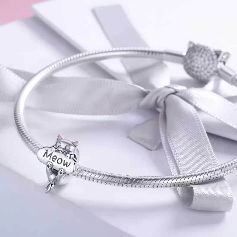 (imagen para) Charm de Frasco de Perfume de Gato Travieso de Plata Estilo Pandora - SCC874 - Ver 3