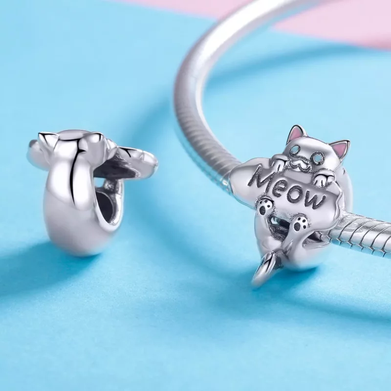 (imagen para) Charm de Frasco de Perfume de Gato Travieso de Plata Estilo Pandora - SCC874 - Ver 4
