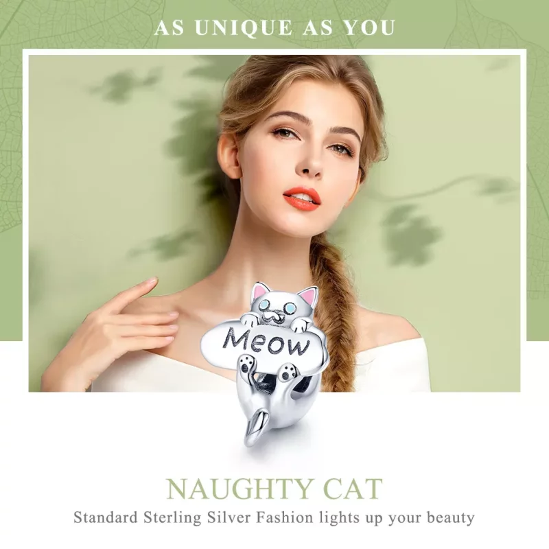 (imagen para) Charm de Frasco de Perfume de Gato Travieso de Plata Estilo Pandora - SCC874 - Ver 6