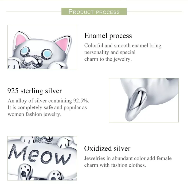 (imagen para) Charm de Frasco de Perfume de Gato Travieso de Plata Estilo Pandora - SCC874 - Ver 7