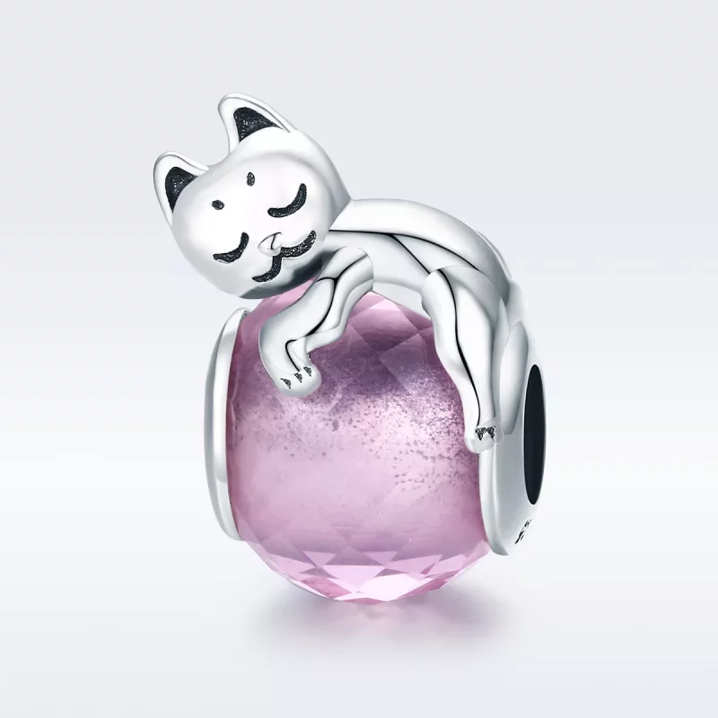(imagen para) Charm de Gato Durmiente de Plata Estilo Pandora - SCC447 - Ver 2