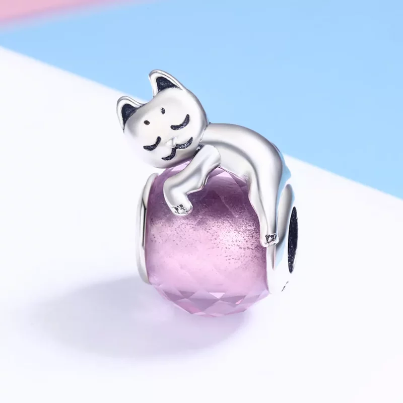 (imagen para) Charm de Gato Durmiente de Plata Estilo Pandora - SCC447 - Ver 3