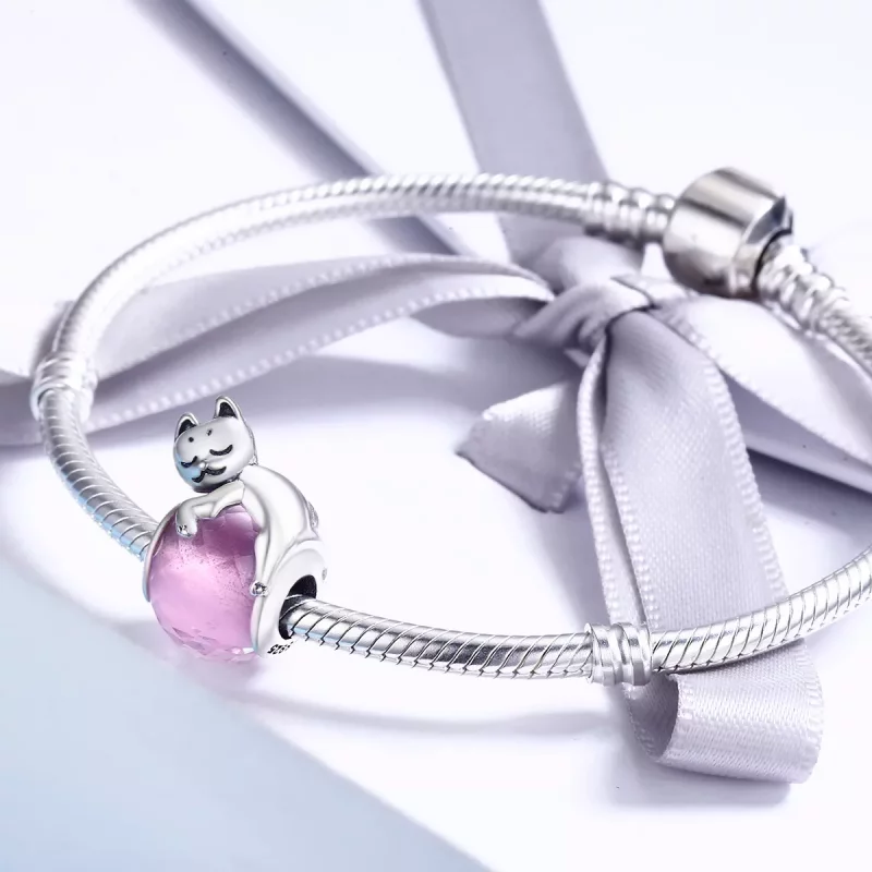 (imagen para) Charm de Gato Durmiente de Plata Estilo Pandora - SCC447 - Ver 4