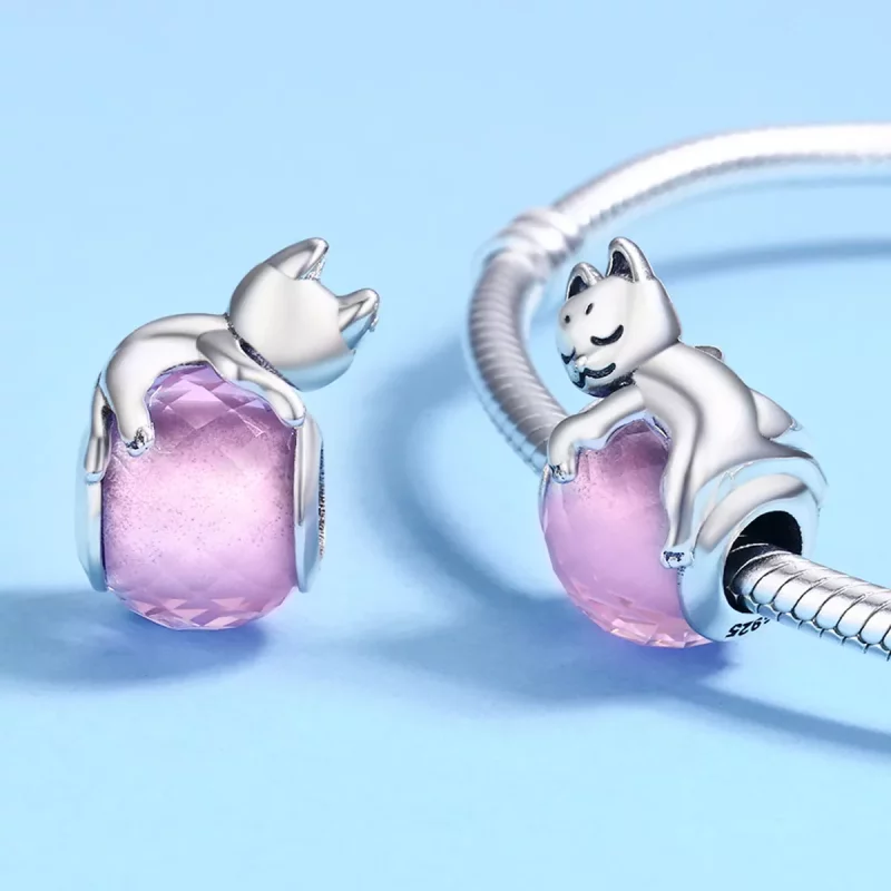 (imagen para) Charm de Gato Durmiente de Plata Estilo Pandora - SCC447 - Ver 5