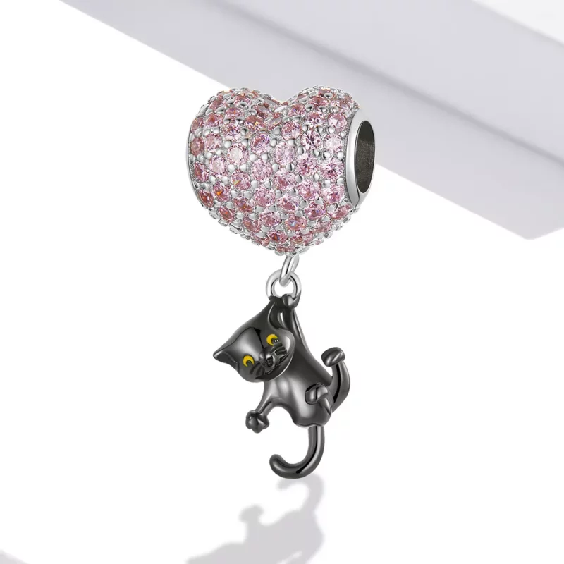 (imagen para) Charm de Gato Negro en Forma de Globo de Amor Estilo Pandora - SCC2115 - Ver 2