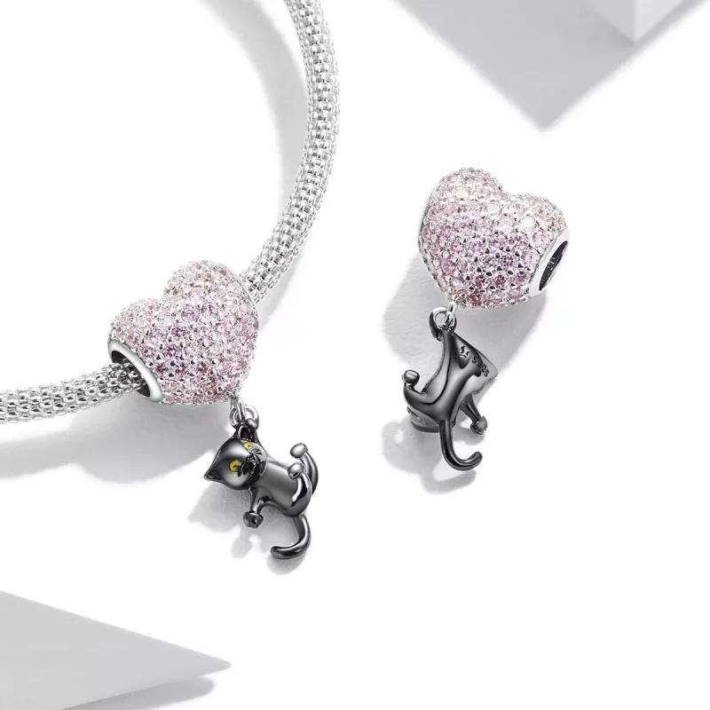 (imagen para) Charm de Gato Negro en Forma de Globo de Amor Estilo Pandora - SCC2115 - Ver 4