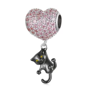 (imagen para) Charm de Gato Negro en Forma de Globo de Amor Estilo Pandora - SCC2115