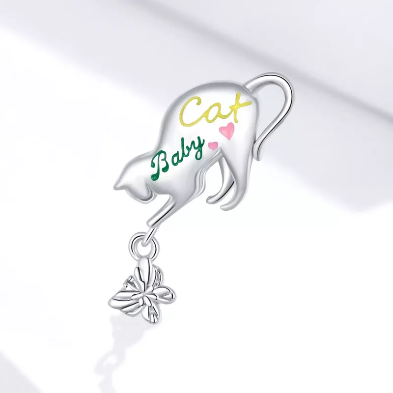 (imagen para) Charm de gato travieso de plata estilo Pandora - SCC1678 - Ver 2