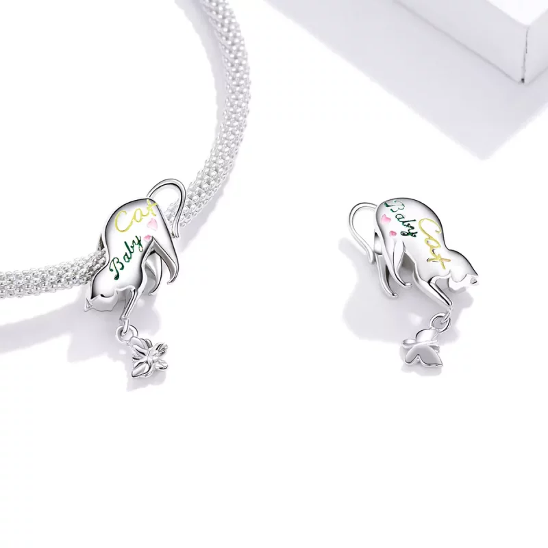 (imagen para) Charm de gato travieso de plata estilo Pandora - SCC1678 - Ver 4