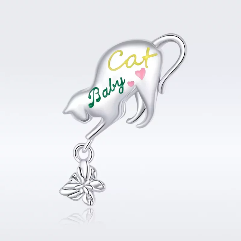 (imagen para) Charm de gato travieso de plata estilo Pandora - SCC1678 - Ver 5