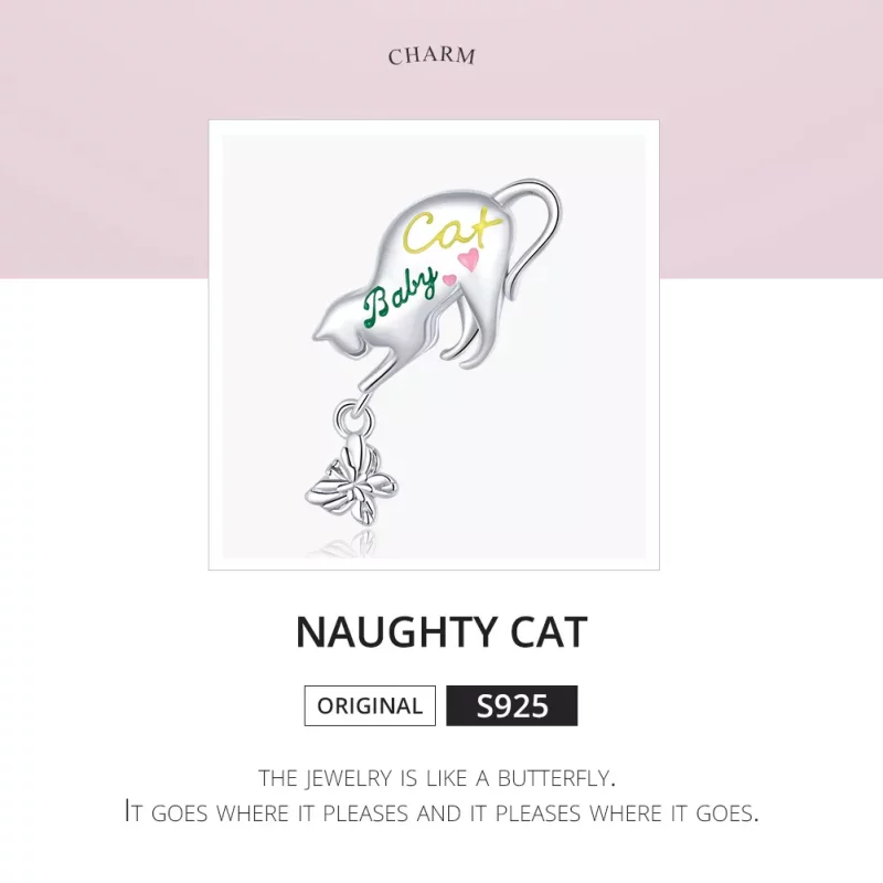 (imagen para) Charm de gato travieso de plata estilo Pandora - SCC1678 - Ver 6