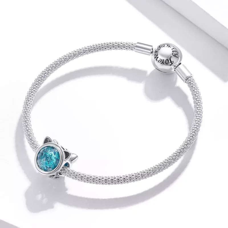 (imagen para) Charm de Gato Turquesa de Estilo Pandora en Plata - SCC1800 - Ver 3