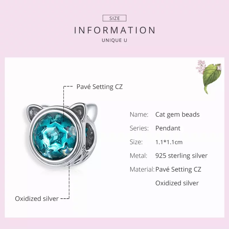 (imagen para) Charm de Gato Turquesa de Estilo Pandora en Plata - SCC1800 - Ver 7