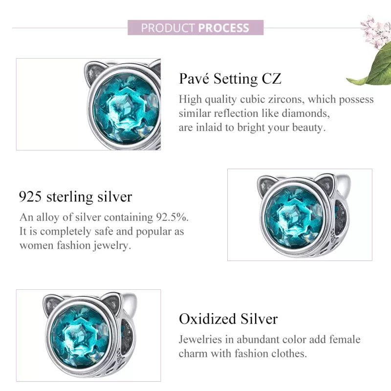 (imagen para) Charm de Gato Turquesa de Estilo Pandora en Plata - SCC1800 - Ver 8