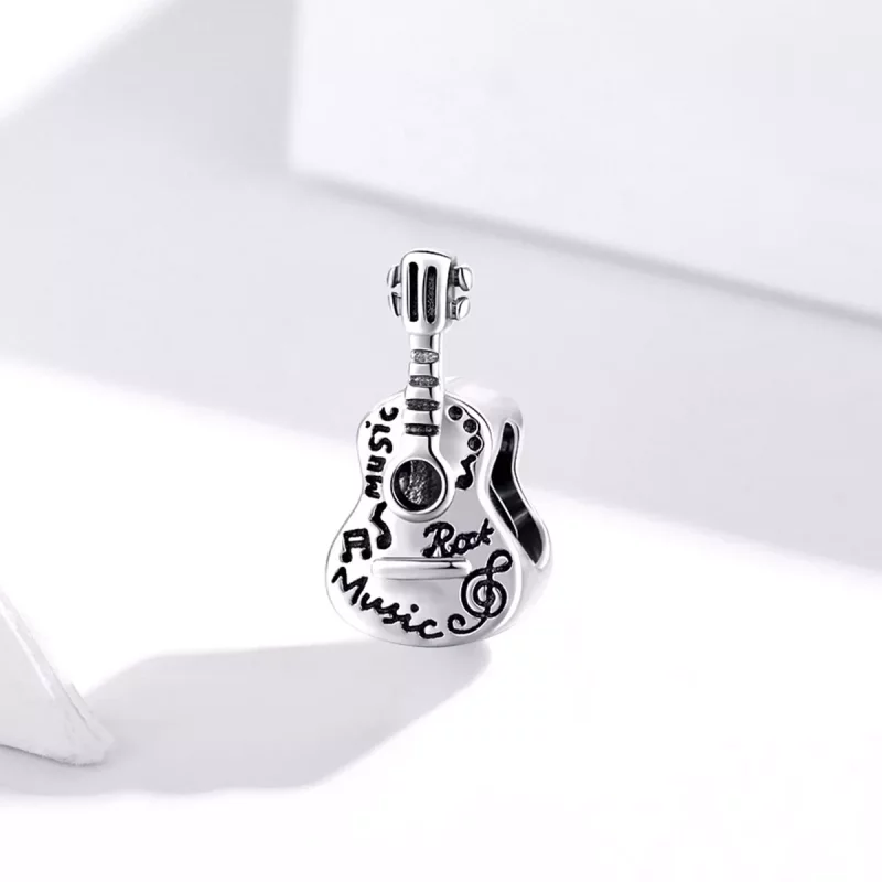 (imagen para) Charm de guitarra plateado y sencillo estilo Pandora - SCC1708 - Ver 2