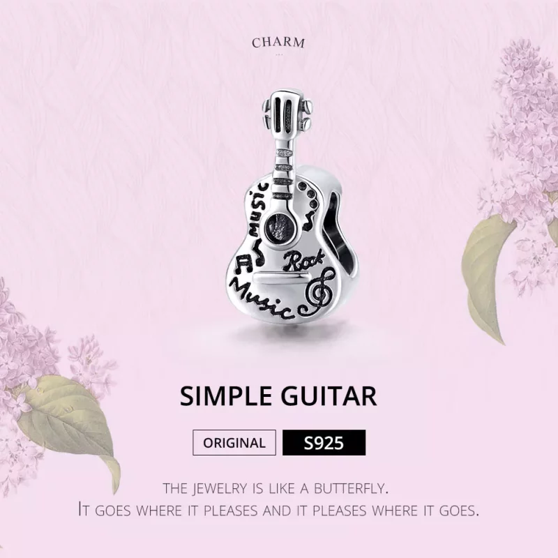 (imagen para) Charm de guitarra plateado y sencillo estilo Pandora - SCC1708 - Ver 6