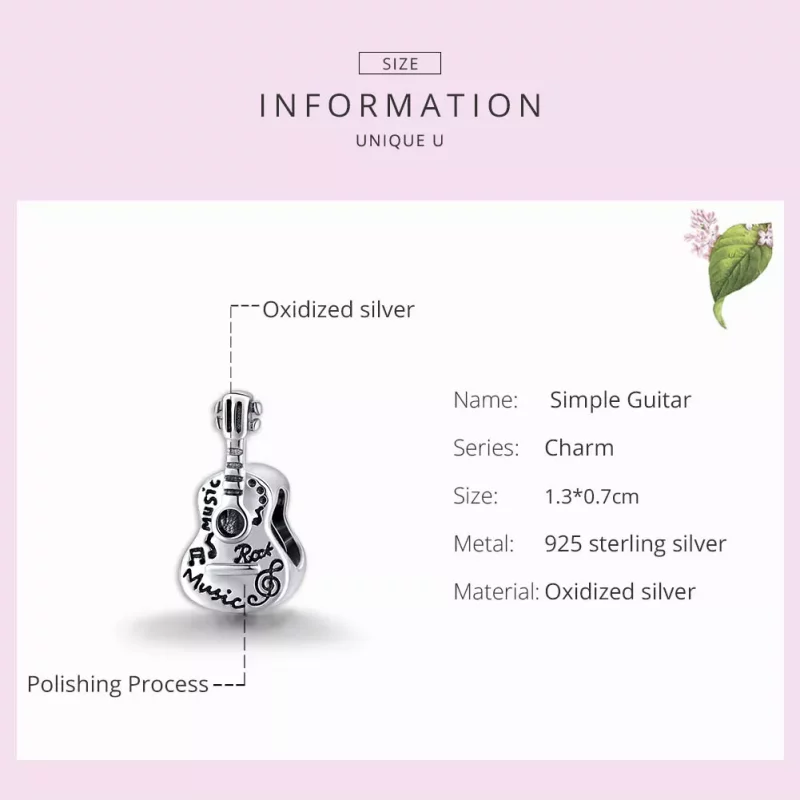 (imagen para) Charm de guitarra plateado y sencillo estilo Pandora - SCC1708 - Ver 7
