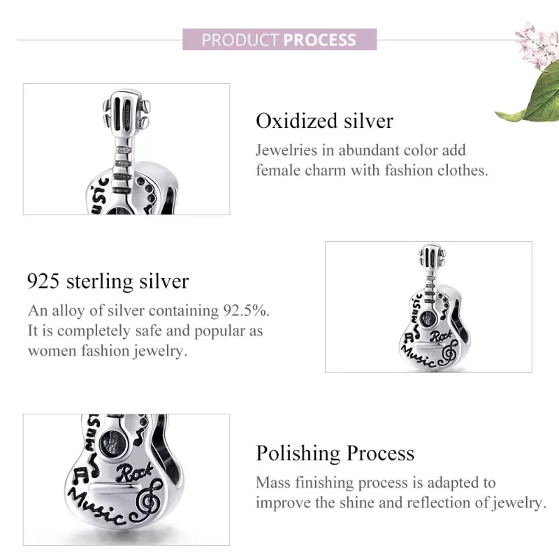 (imagen para) Charm de guitarra plateado y sencillo estilo Pandora - SCC1708 - Ver 8