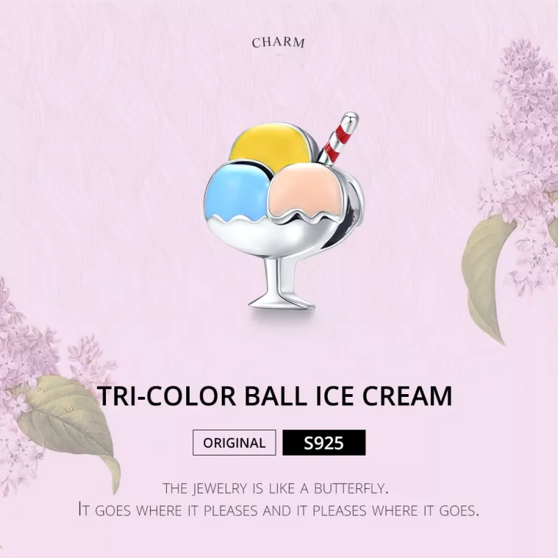 (imagen para) Charm de Helado de Tres Colores en Plata con Estilo Pandora - SCC1532 - Ver 6
