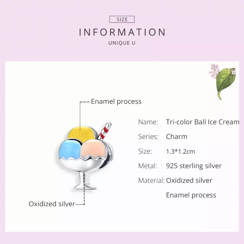(imagen para) Charm de Helado de Tres Colores en Plata con Estilo Pandora - SCC1532 - Ver 7