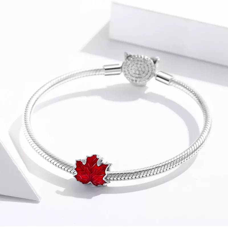 (imagen para) Charm de hoja de arce plateada estilo Pandora - BSC335 - Ver 3