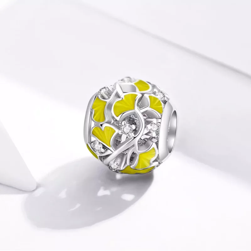 (imagen para) Charm de hojas de ginkgo elegante en estilo Pandora de plata - BSC334 - Ver 2