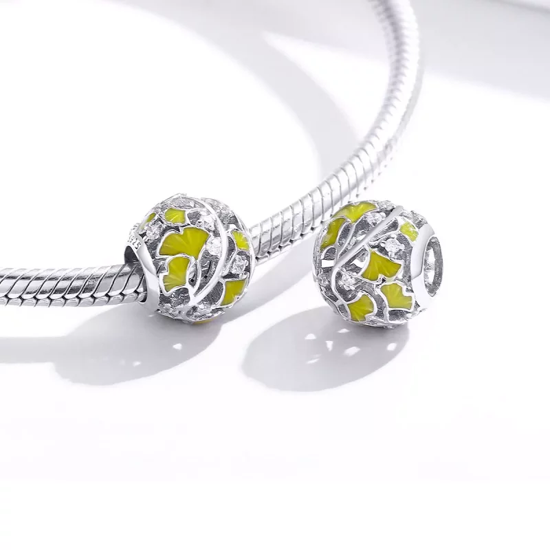 (imagen para) Charm de hojas de ginkgo elegante en estilo Pandora de plata - BSC334 - Ver 4