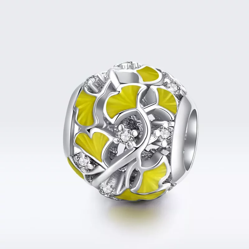 (imagen para) Charm de hojas de ginkgo elegante en estilo Pandora de plata - BSC334 - Ver 5