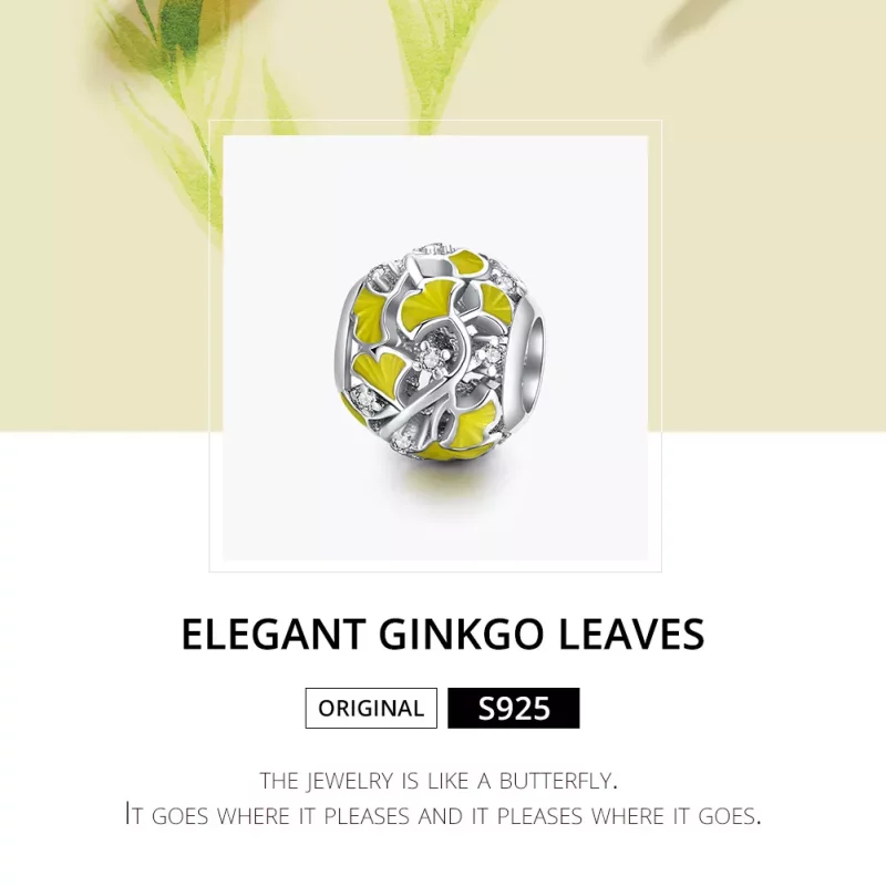(imagen para) Charm de hojas de ginkgo elegante en estilo Pandora de plata - BSC334 - Ver 6