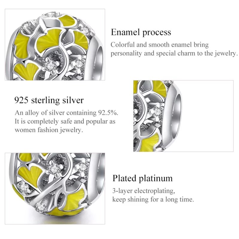 (imagen para) Charm de hojas de ginkgo elegante en estilo Pandora de plata - BSC334 - Ver 7