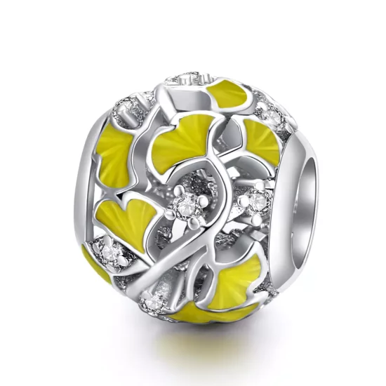 (imagen para) Charm de hojas de ginkgo elegante en estilo Pandora de plata - BSC334