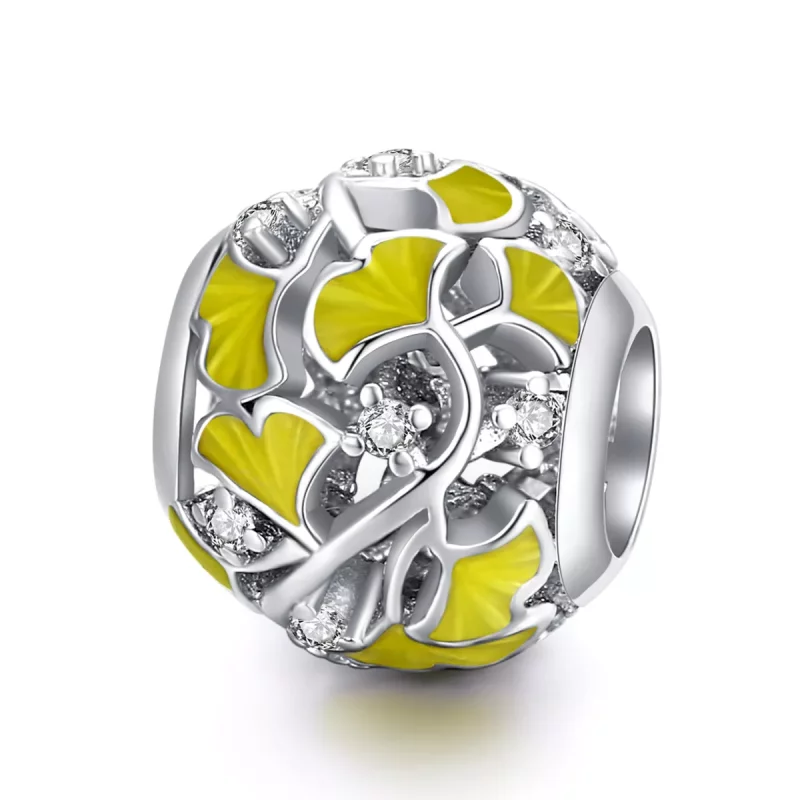 (imagen para) Charm de hojas de ginkgo elegante en estilo Pandora de plata - BSC334