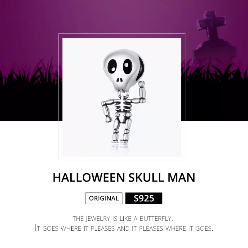 (imagen para) Charm de Hombre Calavera de Halloween de Plata Estilo Pandora - SCC1617 - Ver 6