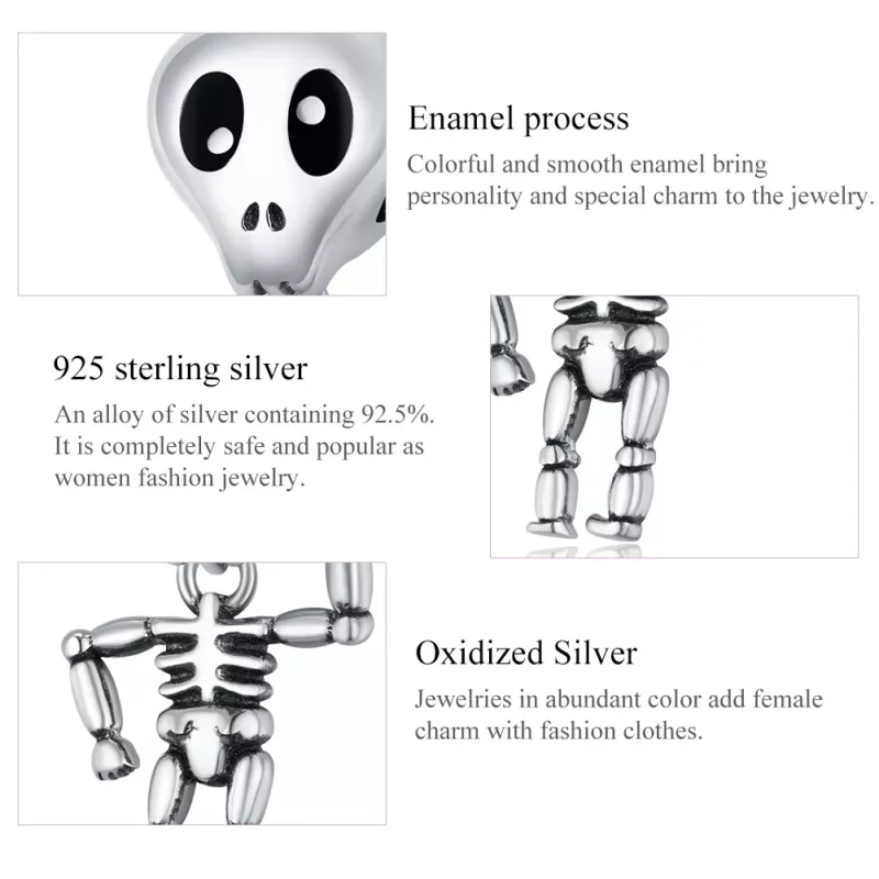 (imagen para) Charm de Hombre Calavera de Halloween de Plata Estilo Pandora - SCC1617 - Ver 7
