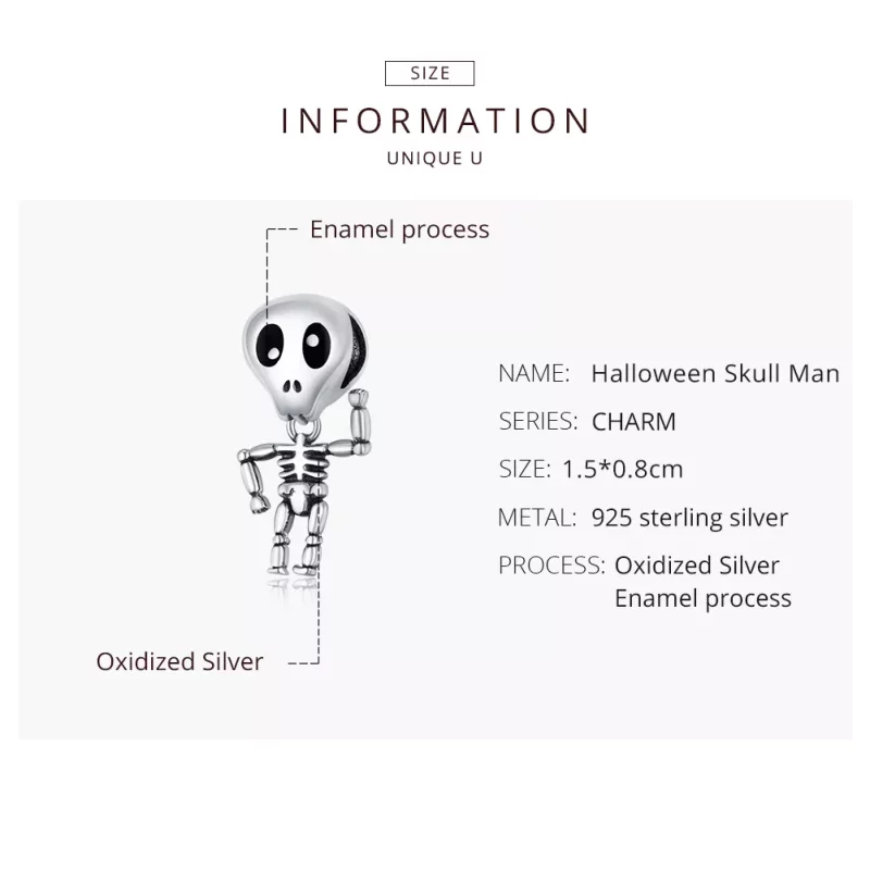 (imagen para) Charm de Hombre Calavera de Halloween de Plata Estilo Pandora - SCC1617 - Ver 8