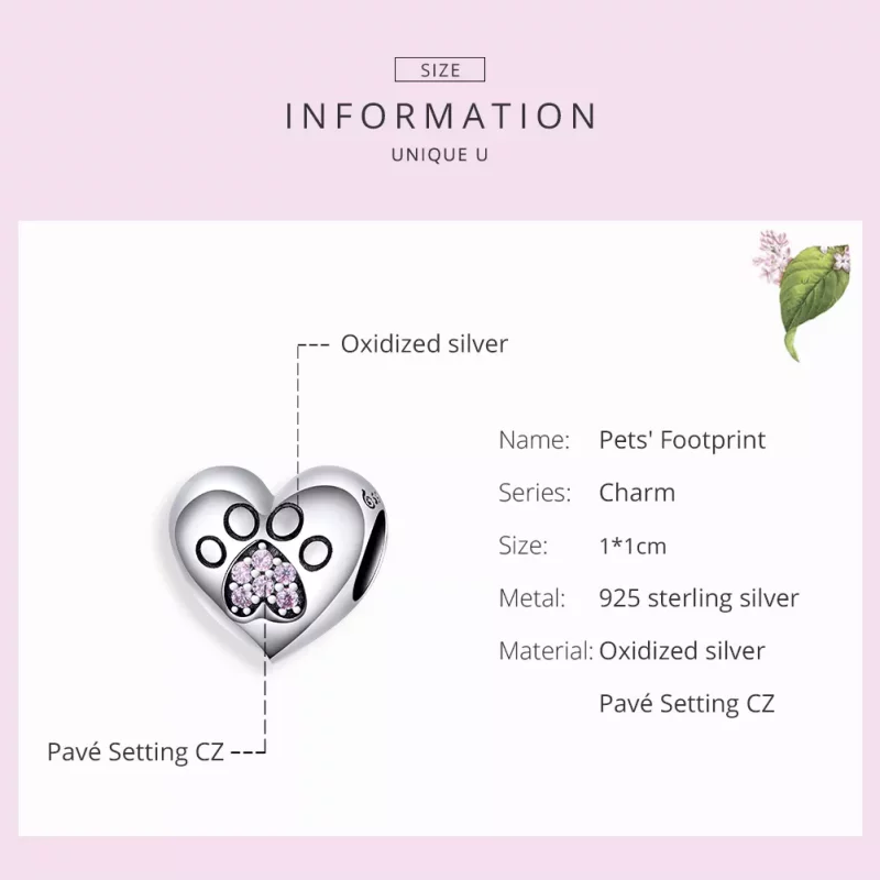 (imagen para) Charm de huellas de mascota en plata estilo Pandora - BSC209 - Ver 5