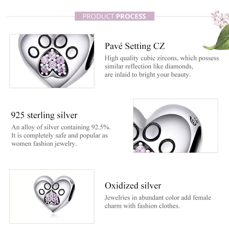 (imagen para) Charm de huellas de mascota en plata estilo Pandora - BSC209 - Ver 6