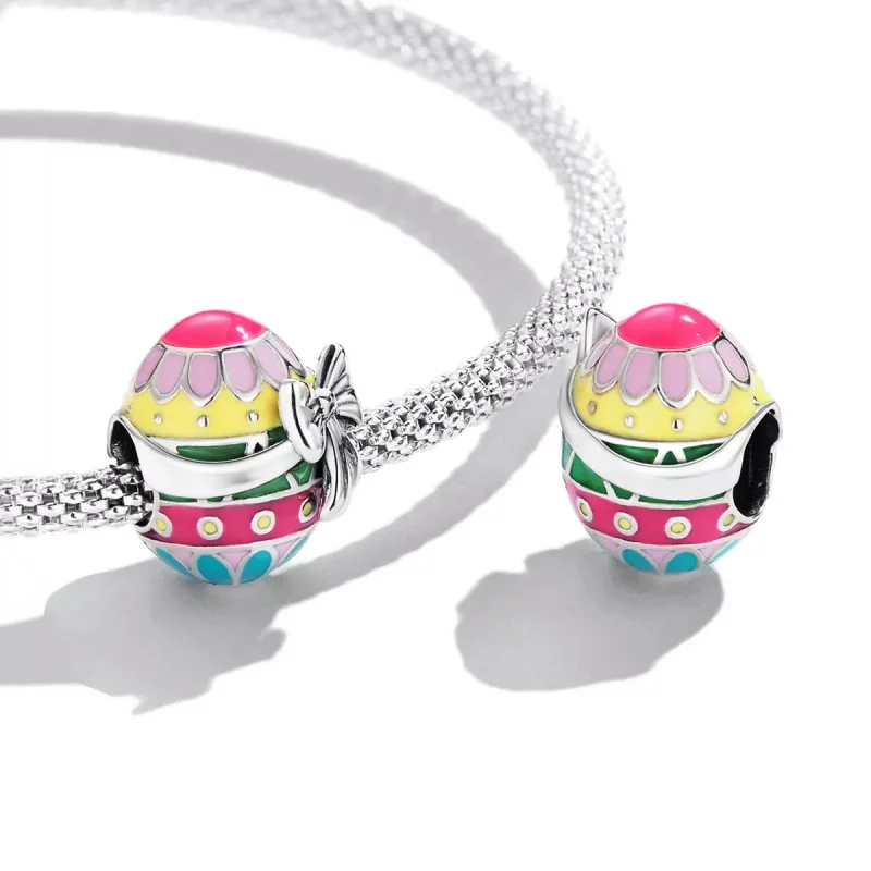(imagen para) Charm de huevo de Pascua con lazo estilo Pandora - SCC2119 - Ver 4